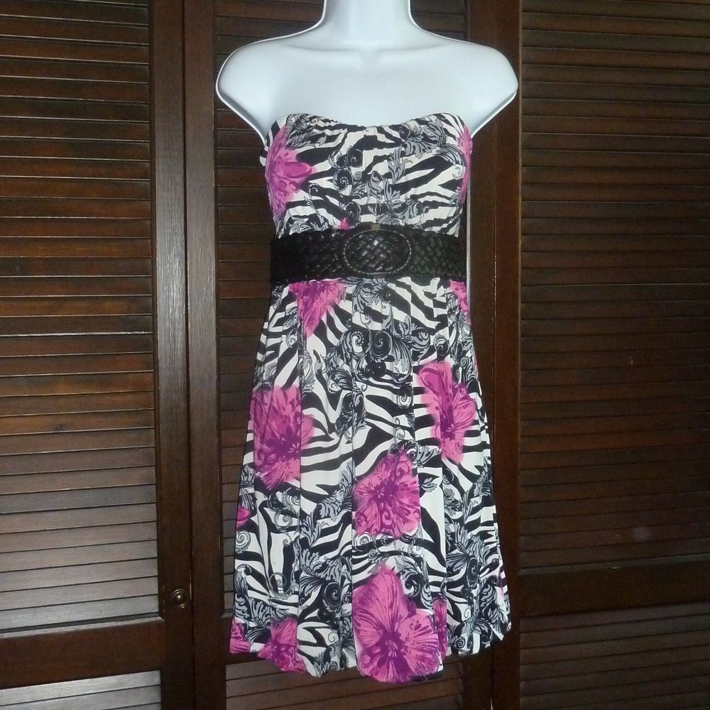 Rue 21 Short Strapless Floral Zebra Stripe Dress M